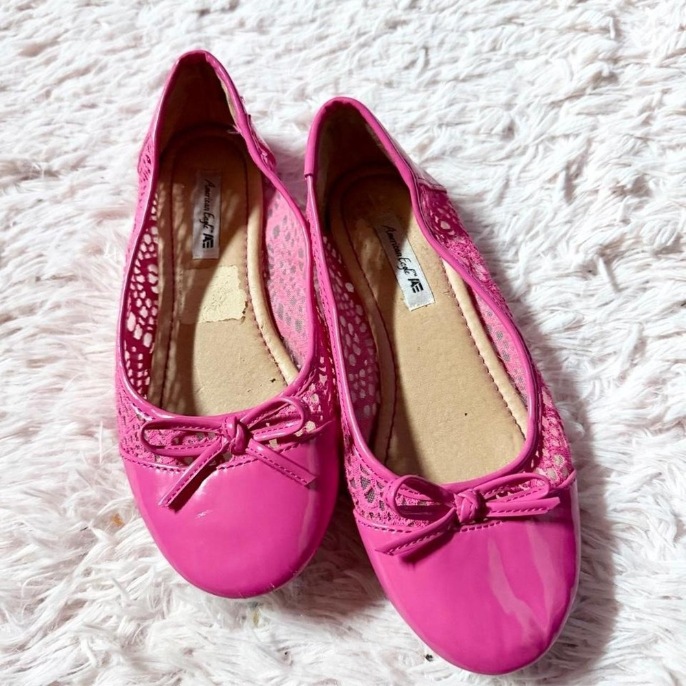 American Eagle Glossy Feminine Fairy Kidcore Ballet Flats Girls 2 Fushia Preppy